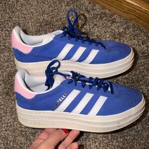 adidas Blue Suede Platform Sneakers with Pink Heel Tab